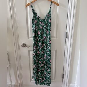 Kenny Flowers Green and Pink Tropical Leaves Dress Size Small